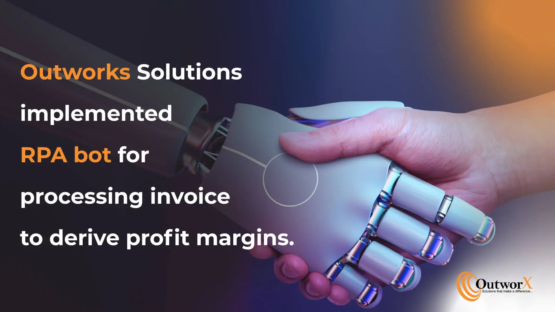 Automate using an RPA bot to help the finance team to process invoice. Contact Outworks for Robotic Process Automation Services.